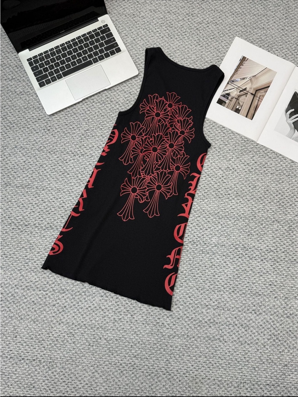Chrome Hearts Black Tank with Red Floral Cross Graphic